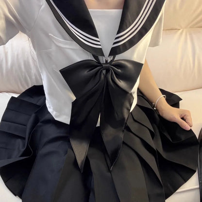 Japanese Sailor Suit Black/White/Red/Pink Korean College Sailor Fuku Short Sleeve High School Girls Students Jk Uniforms Seifuku
