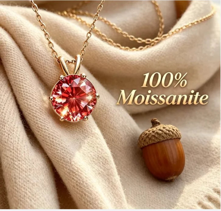 Maple leaf red moissanite necklace,simple and luxurious, classic six claw pendant,collarbone chain accessory,hot selling product
