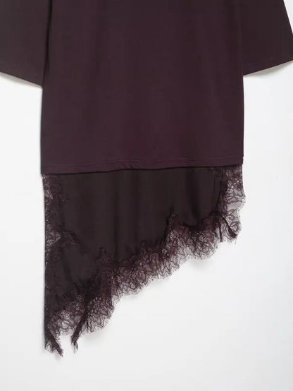 Women's Spring Summer Asymmetric Lace Trim Half Sleeve T-Shirt Back to School Casual Daily Wear Fashion Versatile Top 4 Colors