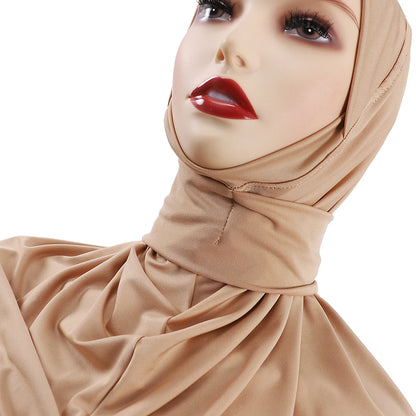 Ready To Wear Full Cover Inner Instant Hijab Premium Quality Jersey Scarf With Tie Back Buttons Muslim Women Turban Caps