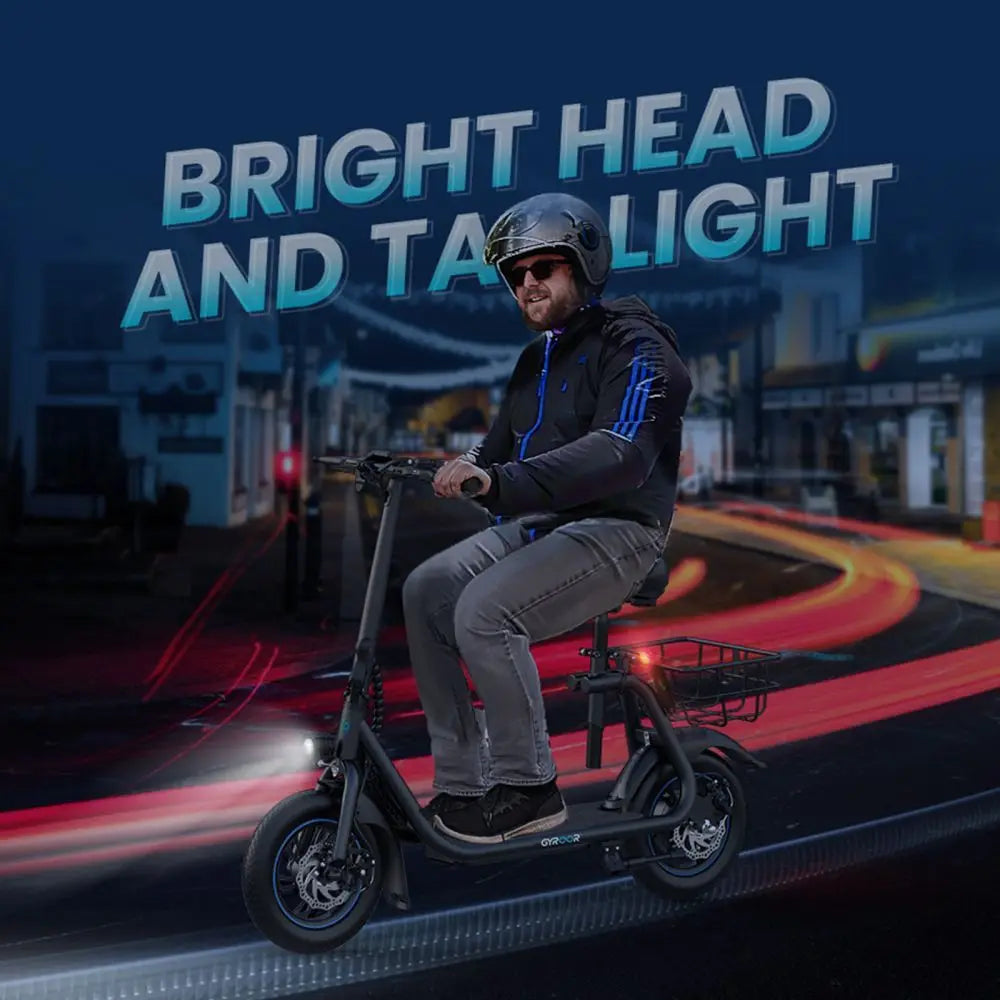 GYROSHOES Adult Electric Scooter with Seat – 450W Motor, 15-Mile Range, 16 MPH, 12" Tires, Rear Basket, UL2272 Certified, Adjustable Seat for Commuting & Errands