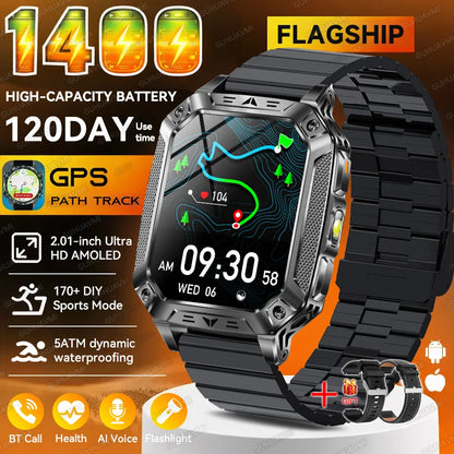 2026 New Outdoor GPS Smart Watch 1400mAh High Capacity Battery 2.01" Sapphire Screen 10ATM Waterproof Dual-color Lamp Smartwatch