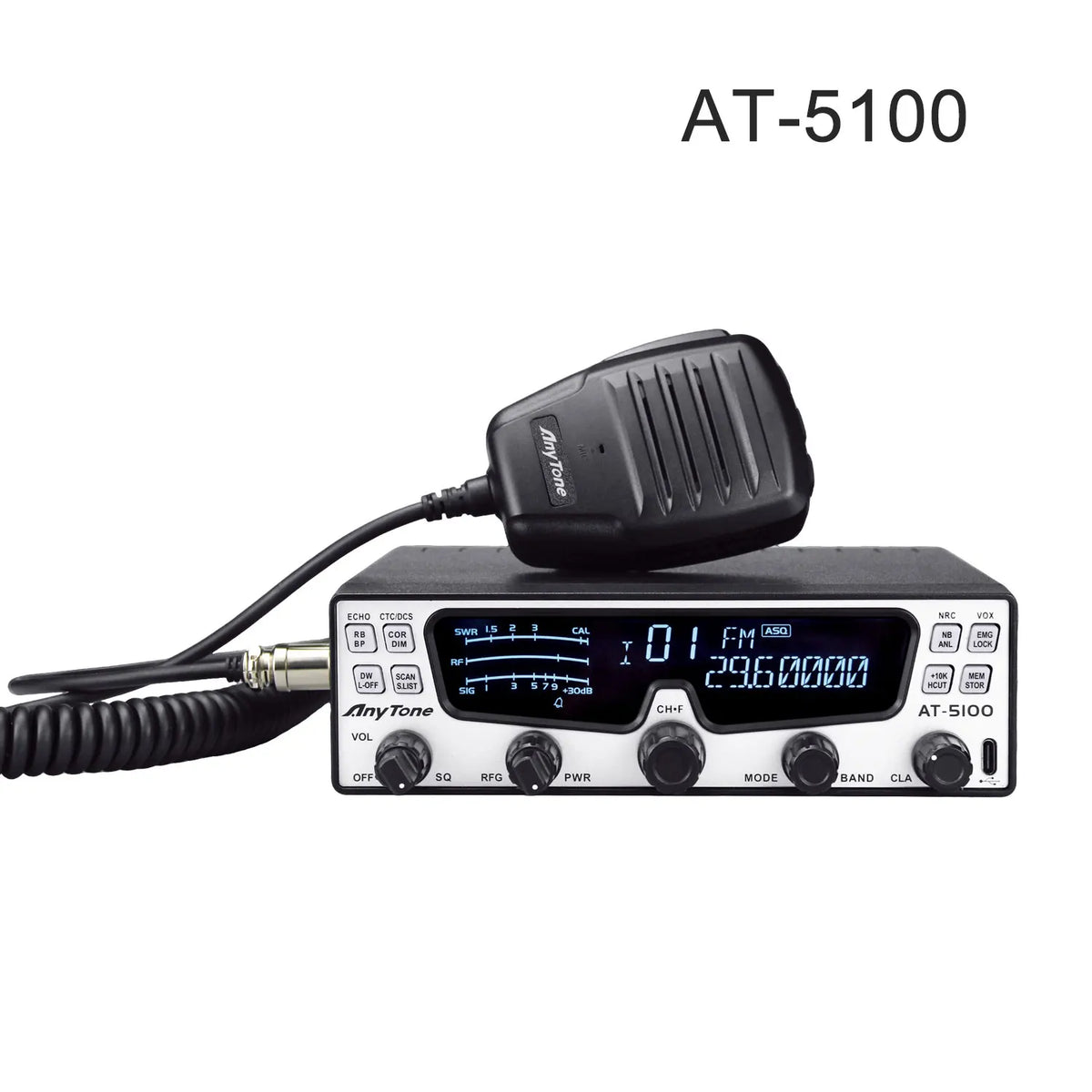 Anytone Walkie Talkie AT-5100 10m Amateur Mobile Radio SSB AM FM USB LSB CW PA 35W PEP NRC Noise Reduction HF CB Transceiver
