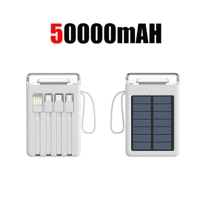 Lenovo 50000mAh Fast Charging solar compact portable LED light mobile power bank built-in cable power bank suitable for iPhone