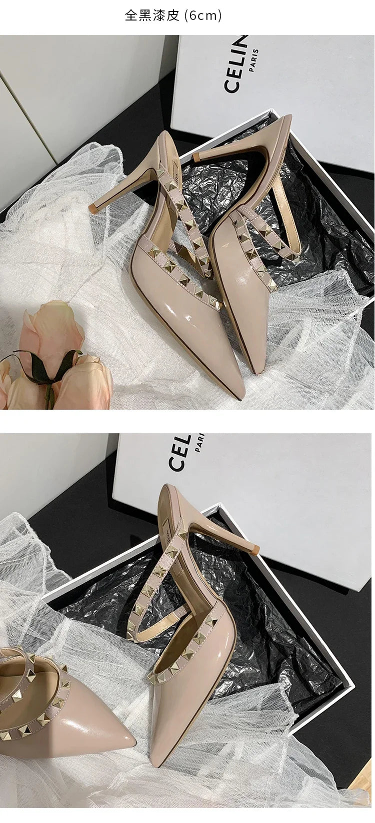 Heeled Sandals Summer Luxury Brand Rivets Women Slippers Fashion Leather Slingbacks Heels Slippers Designer Party Prom Shoes