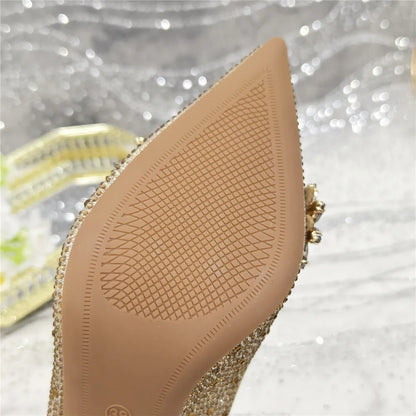 New Fashion Pointed Toe Shoes Heels Elegant Italian Woman Wedding for Party Shoes Women Party Pumps Decorated with Rhinestone