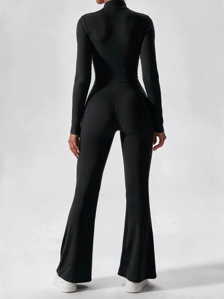 Elegant Zip-up Long Sleeve Sports Overalls for Women Autumn Winter Fleece Jumpsuits Ladies Yoga Fitness One Piece Tracksuit