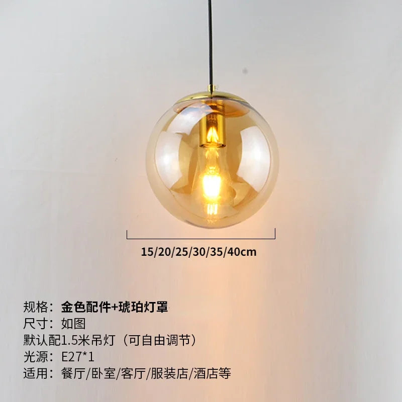 Modern Simple Glass Chandelier Bar Counter Restaurant Gold Hanging Lights Silver Metal Amber Ashtray Ball Glass Suspension Lamp