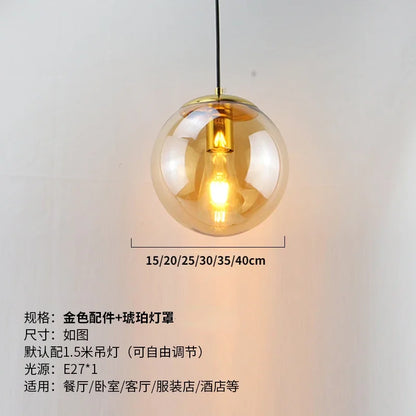 Modern Simple Glass Chandelier Bar Counter Restaurant Gold Hanging Lights Silver Metal Amber Ashtray Ball Glass Suspension Lamp