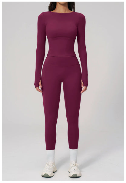 Yoga Set 2PCS Women Tracksuit Sportswear Workout Clothes Athletic Wear Gym Clothing Legging Fitness Top Long Sleeve Sports Suits
