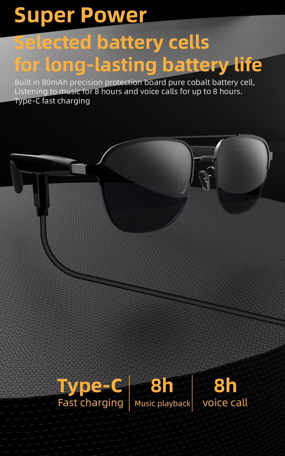 High-quality Sunglasses Smart Glasses With Earphones Bluetooth Music Outdoor Cycling UV protection Women's Glasses Men