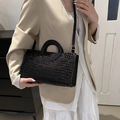 Women's Crocodile Pattern PU Leather Handbags Green Square Bag Fashion Brand Shoulder Messenger Bags Female Clutches