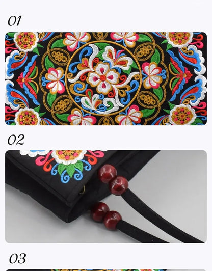 Stylish Floral Embroidered Handbag, Trendy Zipper Canvas Bag, Women's Fashion Purses