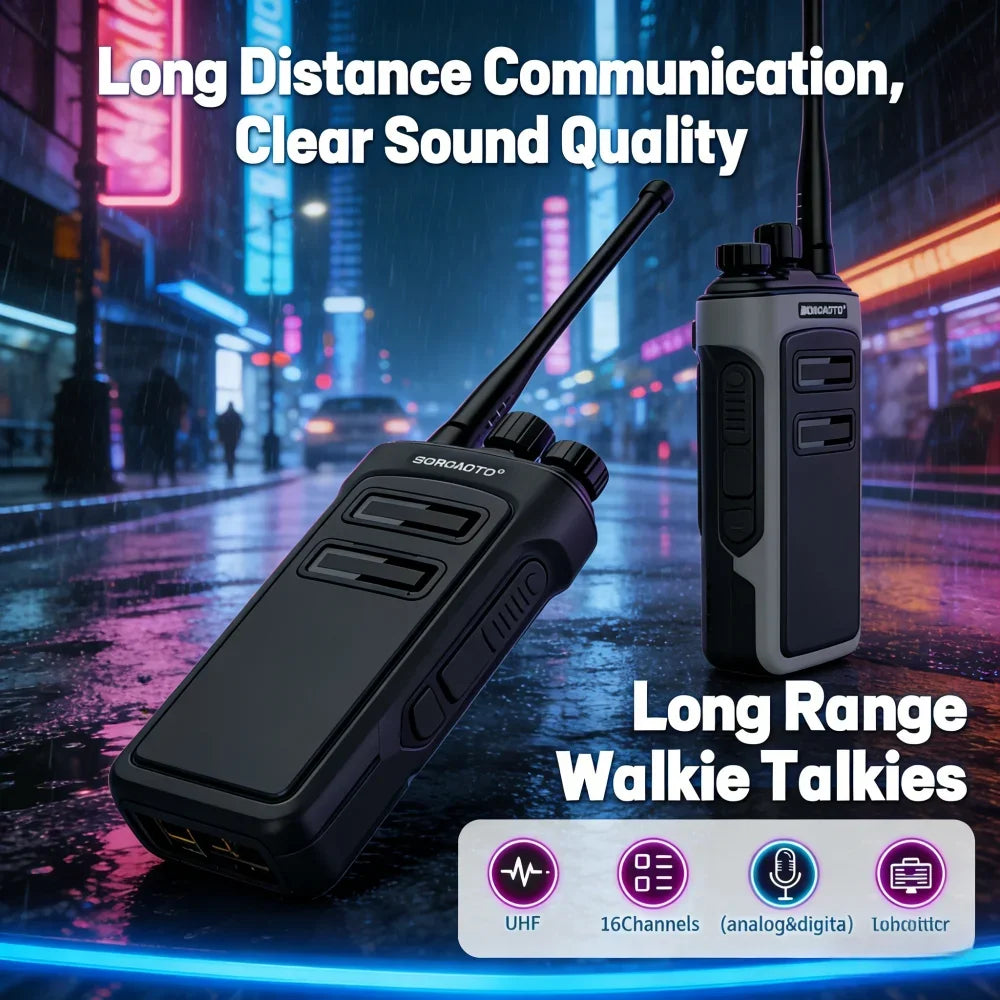 Rechargeable Waterproof Long Range Walkie Talkie Two Way Radio with One Key Decoding for Construction Security Office Use