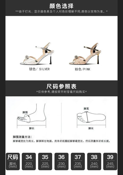 New 2025 Summer Luxury Designers Women Sandals Fashion Gold Rhinestone Thin High Heel Shoes Ladies Elegant Party Dress Sandalias