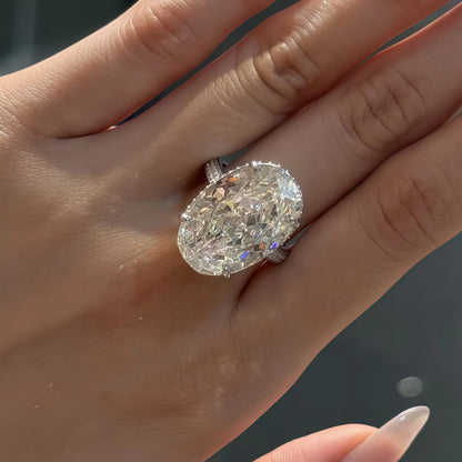 Onnelik S925 Sterling Silver 20CT Large Carat Moissanite Egg Shape Ring Minimalist Band Luxury Jewelry for Women Elegant Gifts