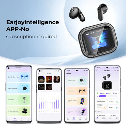 HTC NE20 AI Translation Earbuds - ANC Noise Cancelling, Touch Screen, 135 Lang. Support, Business Conference, Travel Headphones