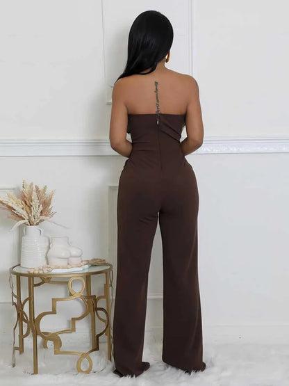 Women Summer Strapless Jumpsuit Sexy One Piece Outfits Cut Out Waist Party Jumpsuit Clothing Lady Full Length Backless Jumpsuits