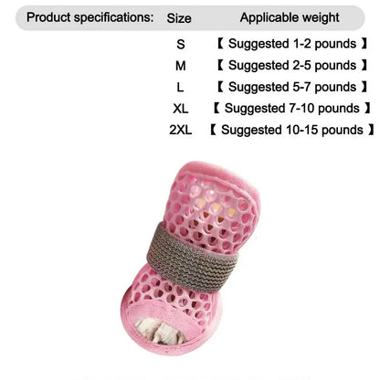 4PC Breathable Mesh Dog Shoes for Small Dogs Summer Pet Sandals Anti Slip Elastic Strap Outdoor Puppy Booties Cute Paw Protector
