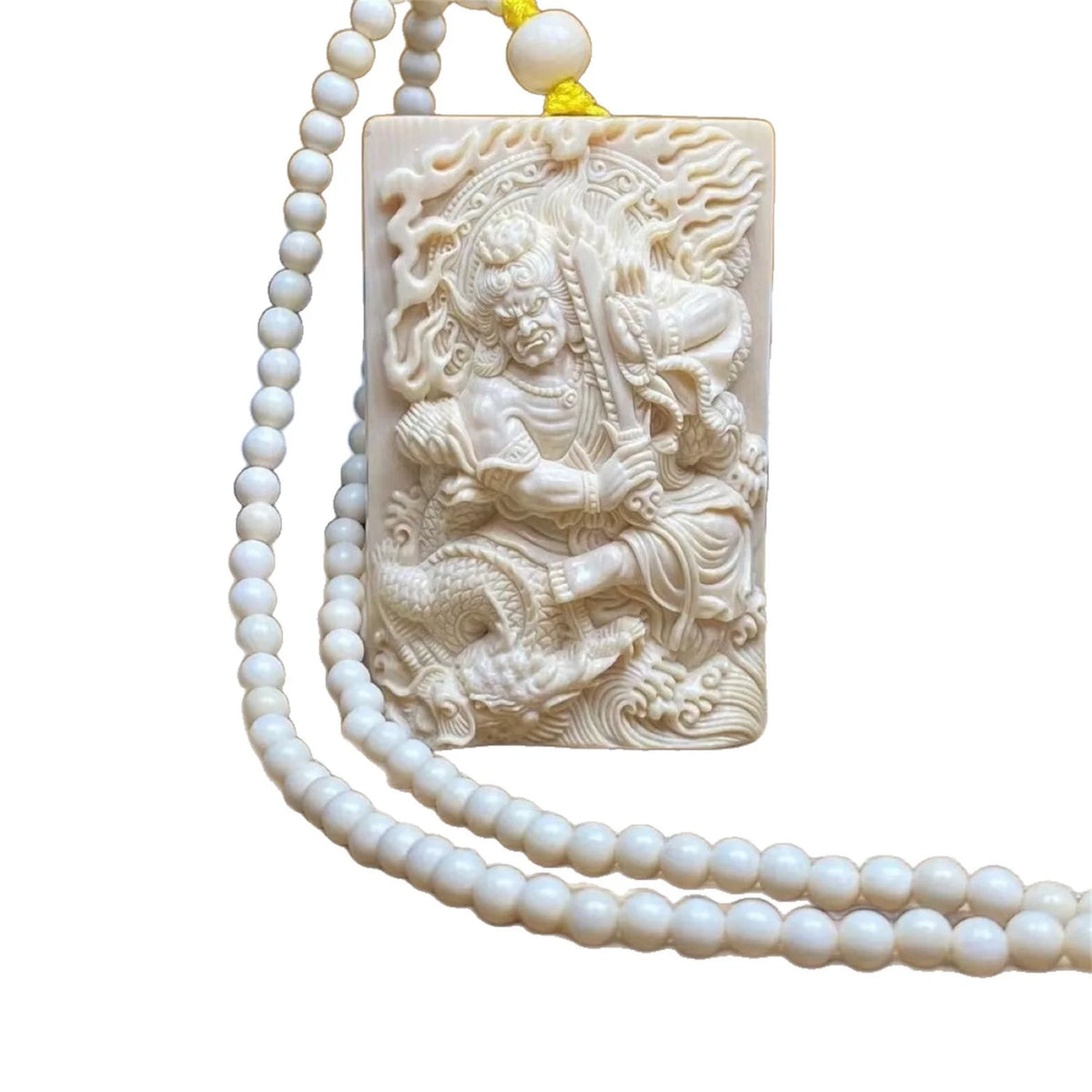 Natural Mammoth Ivory Fudo Myoo Pendant Hand Carved Buddhist Protection Amulet Wisdom King Deity Necklace Jewelry Fossilized
