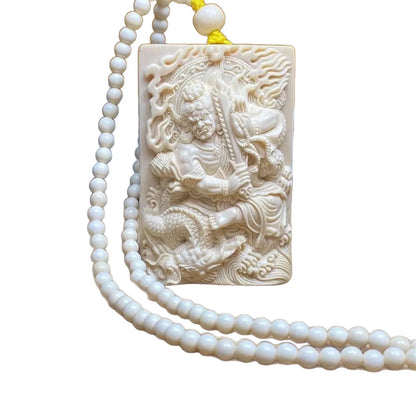 Natural Mammoth Ivory Fudo Myoo Pendant Hand Carved Buddhist Protection Amulet Wisdom King Deity Necklace Jewelry Fossilized