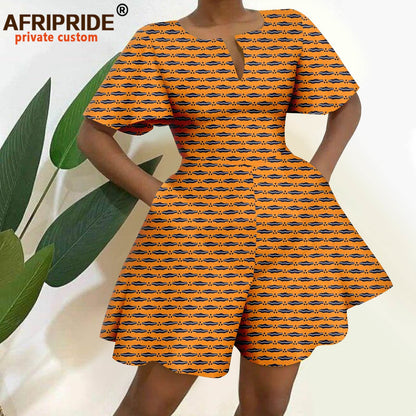 2026 African Clothes for Women Short Sleeve High Waist Print Jumpsuit Casual Cotton Summer Outfits Rompers Playsuits A2329001