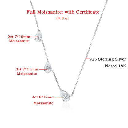 9cttw 3-Stone Waterdrop Moissanite Pendant Necklace for Women Luxury S925 Silver East West Pear Cut Diamond NeckChain Jewelry