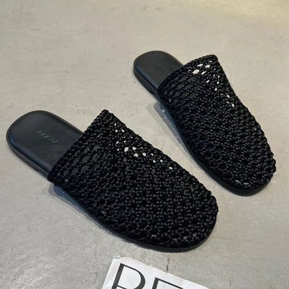 2026 Summer New Woven Flat Sandals Brathable Cover toe Slippers for Casual Outwear Women Hollow-out Casual Knitting Slides