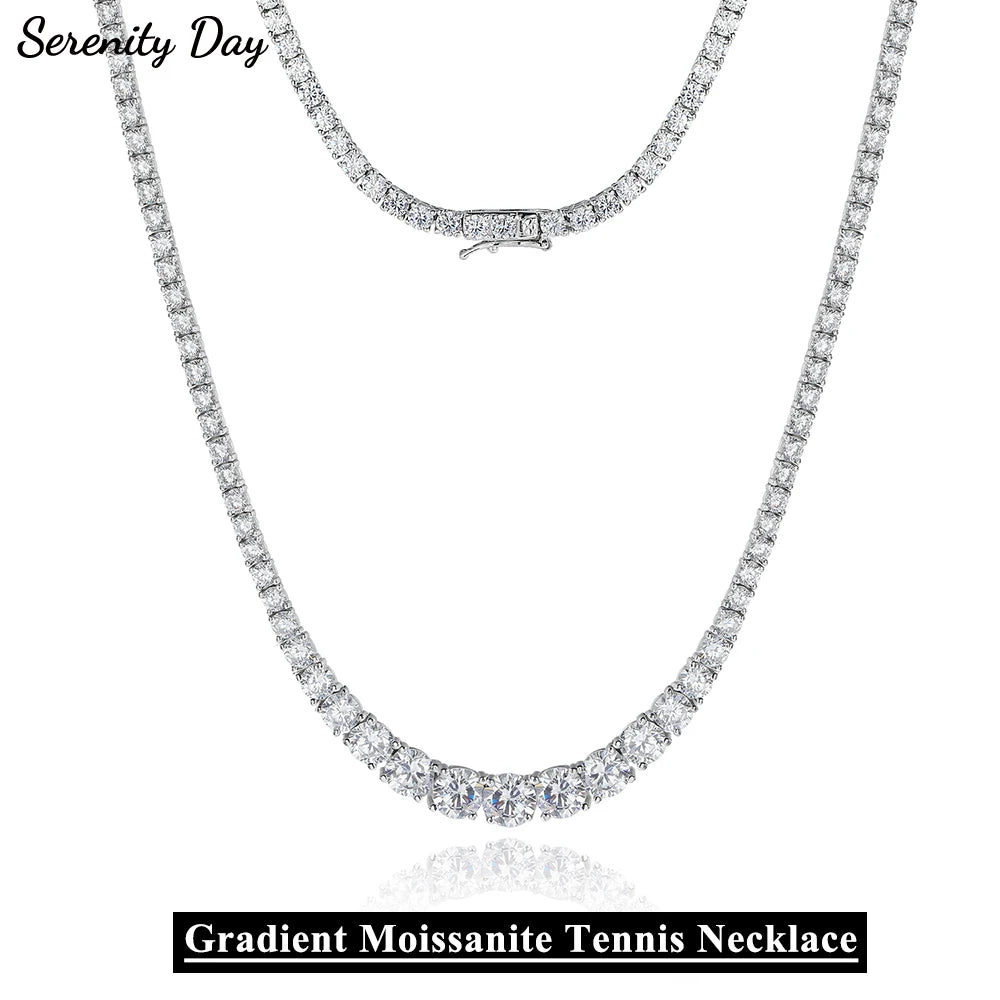 Serenity Gradient D Color Moissanite Tennis Necklace For Women Man 925 Sterling Sparkling Neck Chain Wedding Bridal Fine Jewelry