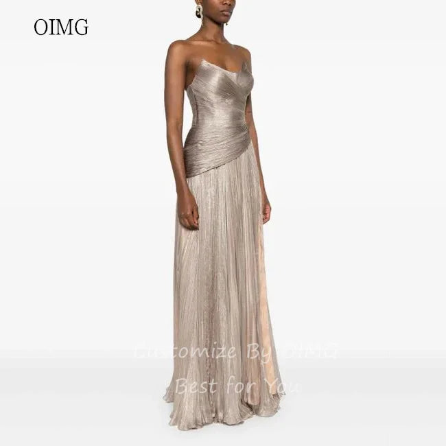 OIMG Elegant Strapless A Line Prom Gowns Sleeveless Pleated Formal Party Gown Floor Length Evening Dress 2025 Customized