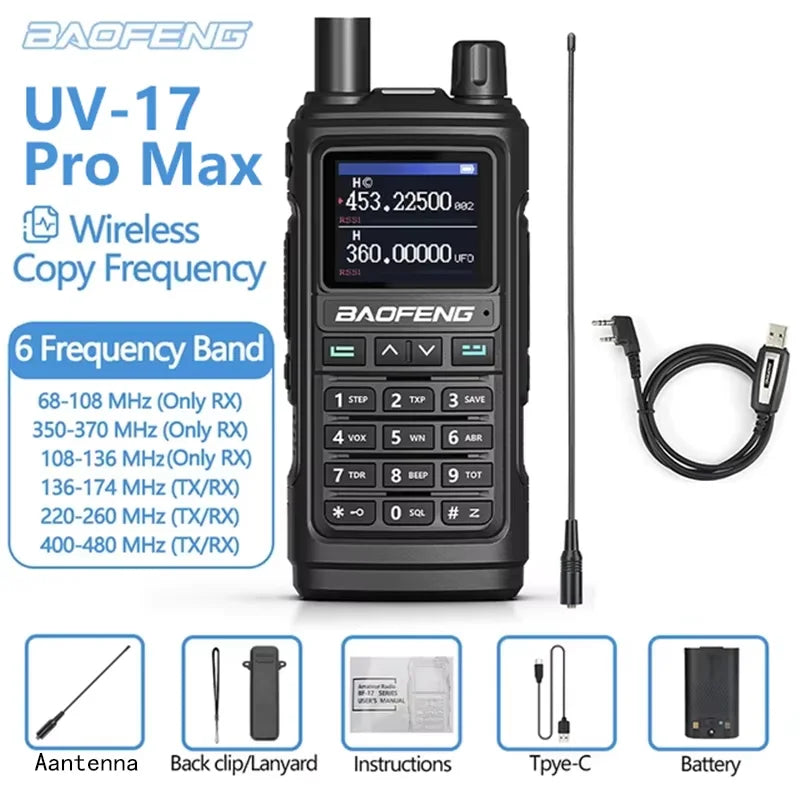 BAOFENG UV-17Pro Max Dual Band VHF/UHF Walkie Talkie with One-key Frequency Matching NOAA Weather Channels for Hiking Camping