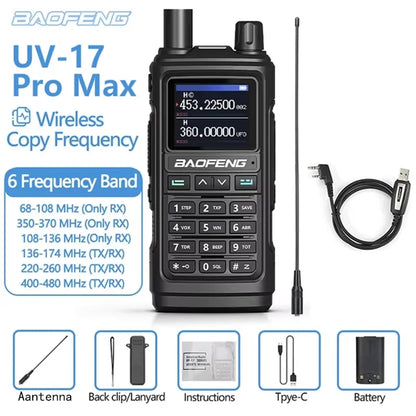 BAOFENG UV-17Pro Max Dual Band VHF/UHF Walkie Talkie with One-key Frequency Matching NOAA Weather Channels for Hiking Camping