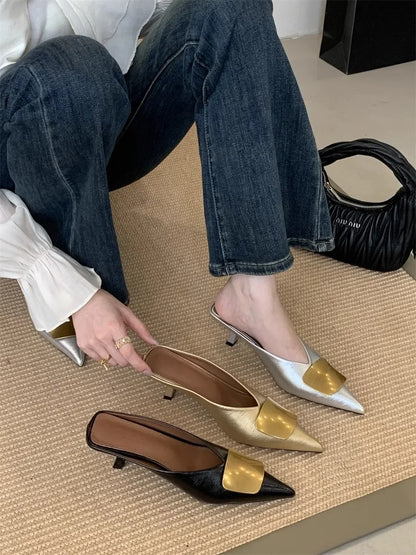 Luxury Womens Shoes High Heels Mules Shoes Pointed Toe Heeled Sandals for Women Elegant Party Slides 2025 Designer Shoes Zaoatos