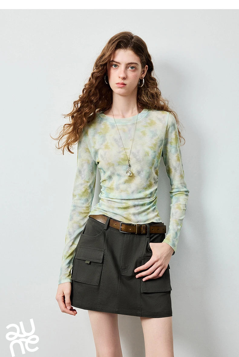 TOYOUTH Women's Sheer Second Skin Base Layer Top 2026 Fall Slim Fit Mongolian Print Nomadic Style