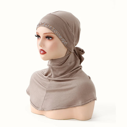Balaclava Inner Hijabs Women Solid Color Tie Back Elasticity Hijabs Full Cover Head Muslim Soft Cotton Jersey Turban Headscarf
