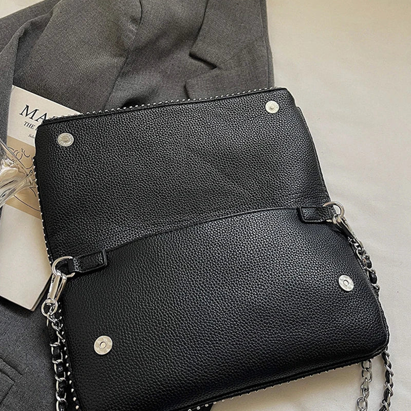 Fashionable Retro Ladies Chain-Shoulder Square Bag Luxury Textured Crossbody Shoulder Bag Women Handbags and Purses Underarm Bag
