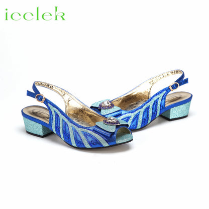2024 New Arrival Elegant Style Fuchsia Color Low Heels Nigeria Popular Design African Ladies Shoes And Bag Set