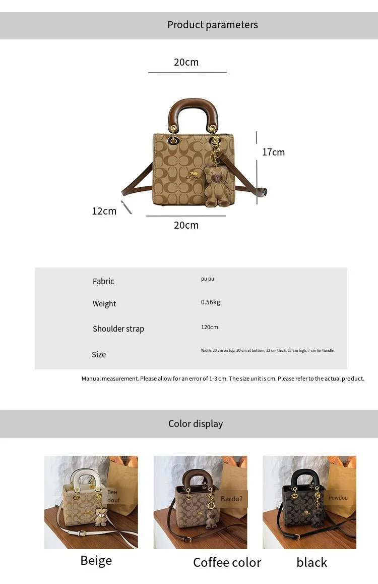 Luxury Women Bag 2026 New Vintage Classic Monogram Handbag Fashion Designer Ladies Tote Crossbody Bag with Bear Charm
