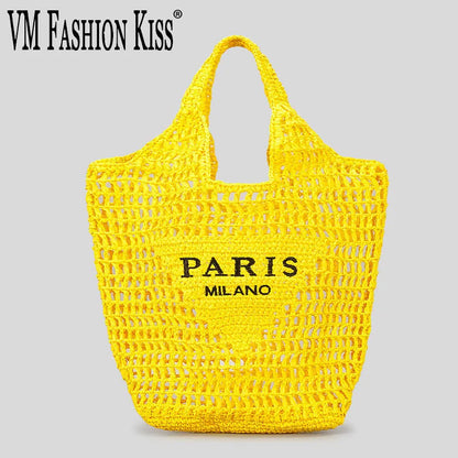 2024 Luxury Design Women Plaited Raffia Straw Bag Large Capacity Casual Tote Handbag Hollow Summer Beach Vacation Shoulder Bag
