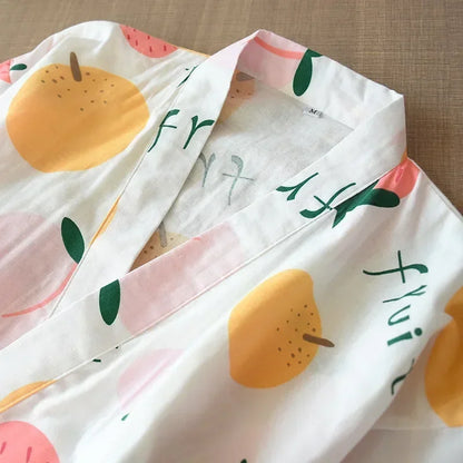 2026 new seven-sleeve Japanese-style kimono pajamas set female spring and autumn 100% cotton gauze home clothes cute sweet two-p