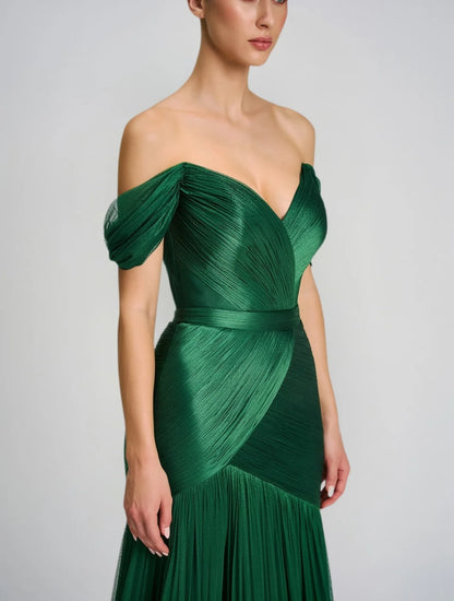 Customized Evening Dresses 2026 Strapless Ruched Shiny Pleated Long Mermaid Prom Dress Elegant Formal Evening Gown