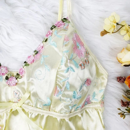 Thin Lace Bow Women's Pajama Dress Embroidered Mesh Transparent Ice Silk Suspender Nightdress Sleeveless Sleepwear