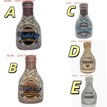 Champagne Bottle Bag Hollow Rhinestone Diamond Evening Bag Party Wedding Banquet Clutch Purse for Women Sac De Marque Luxe Femme