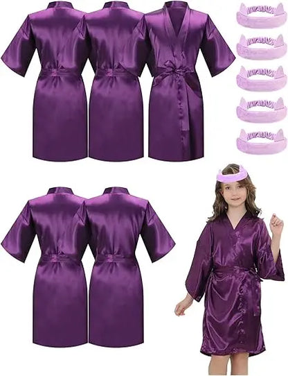 5 Pack Spa Robes for Party Sleepover Slumber Birthday Party Squad Robes DIY Silk Satin Bathrobes with Headband
