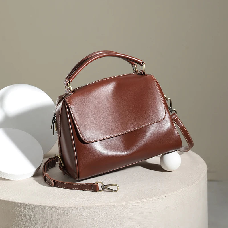 Women Cow Leather Commute Crossbody Bags Women Retro Cowhide Large Capacity Shoulder Bag Ladies Fashion Luxury Designer Handbags