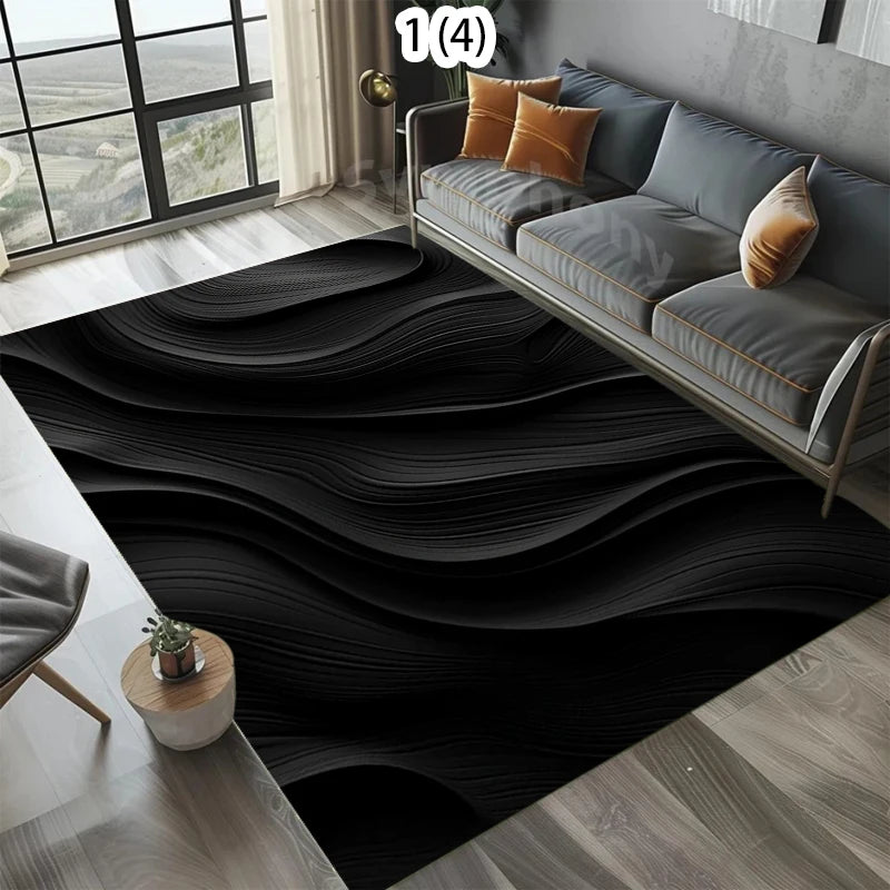 Black Series Carpets Live Room Floor Mat Home Decor Kids Room Play Carpet Table Chair Mat Easy To Clean Simple Pattern Rugs Gift