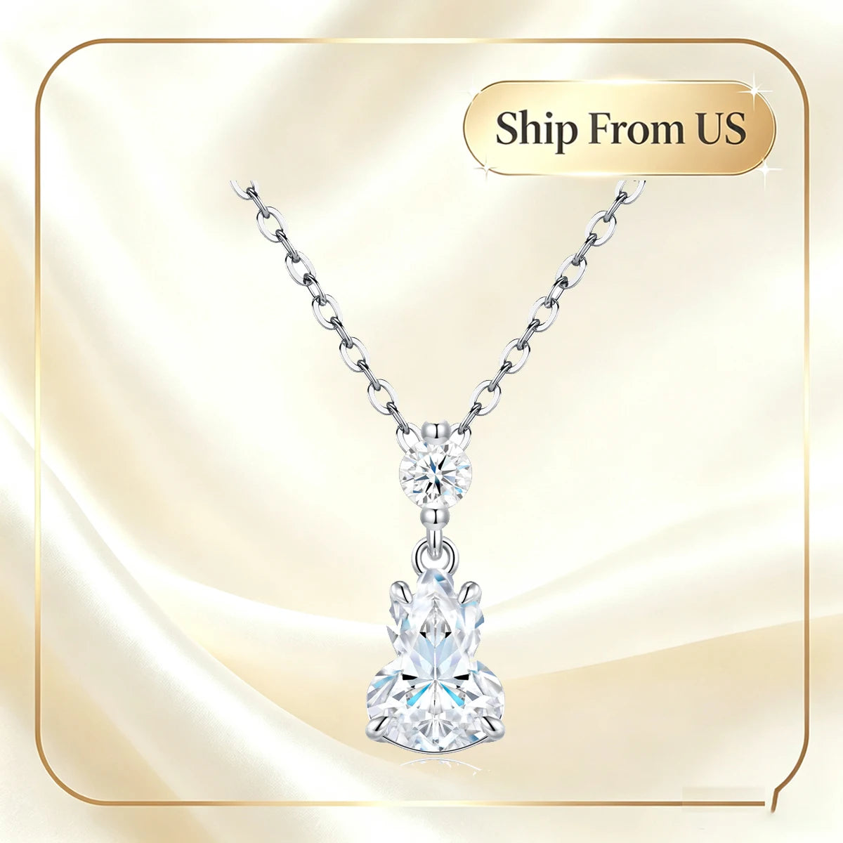 925 Sterling Silver Moissanite Pendant Necklace Sparkling D VVS1 Chain Exquisite Gourd Shape Design Moissanite Gemstone Necklace For Women Wonderful Birthday Engagement Anniversary Valentine’S Day Gift For Girl Friend Wife