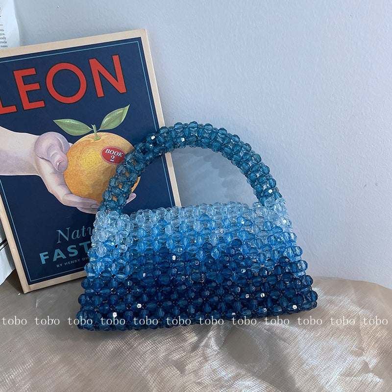 Gradient Blue Beaded Own Design Tote Bags for Women Customized Color Fashion Handbags for 2022 Chain Handle Clutch Evening Bag