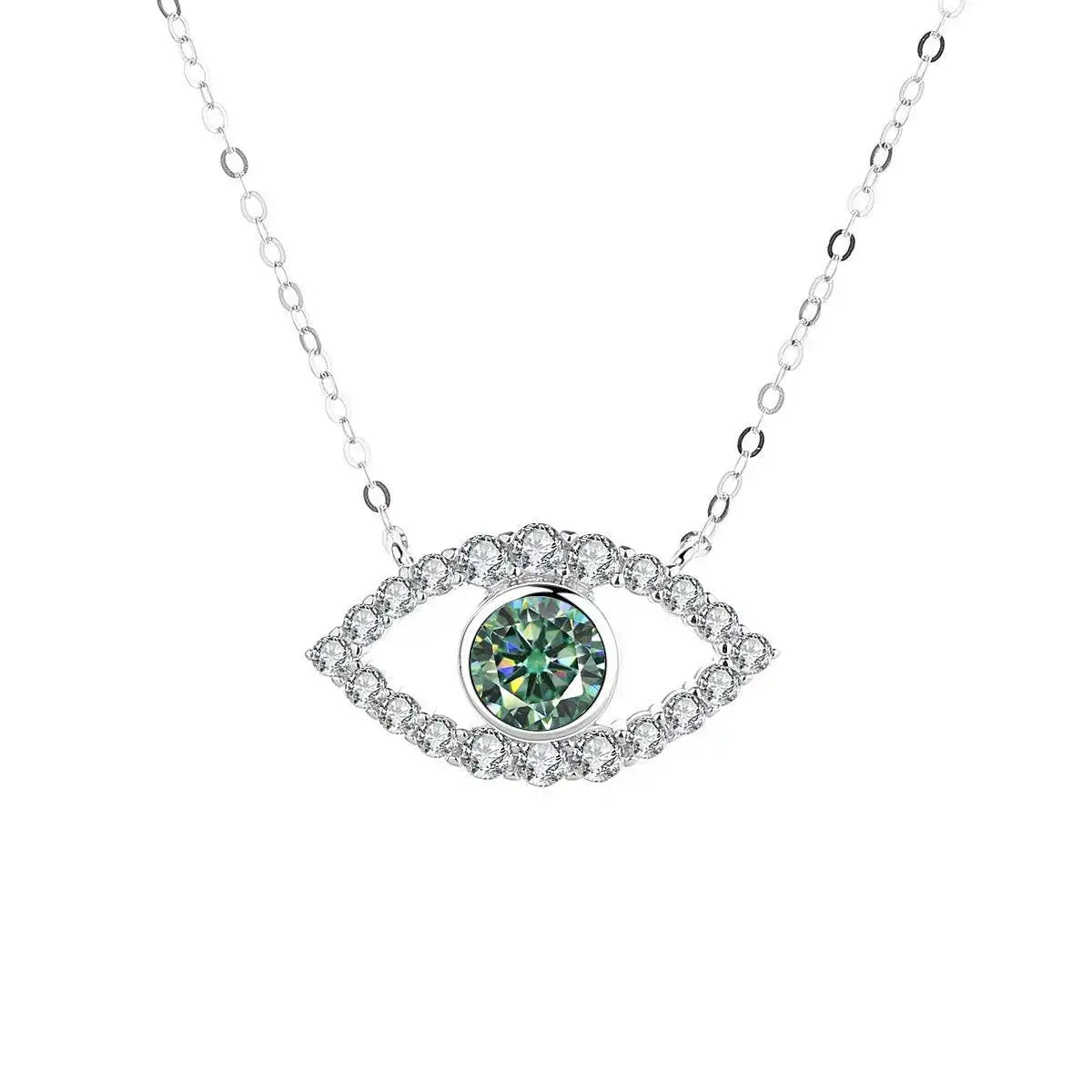 TS 925 Sterling Silver Plated Platinum Moissanite Necklace For Women 1 Carat Lab Moissanite Eye Pendant Necklace Jewelry Gift
