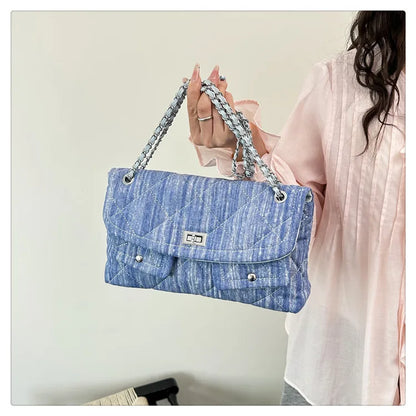 Korean Brand Shoulder Bag 2026 New Denim Side Bags for Women Ladies Crossbody Solid Fashion Chain Designer Daily Commuter City